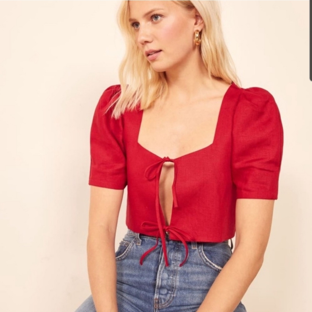 Reformation Red Tie-Front Cropped Top